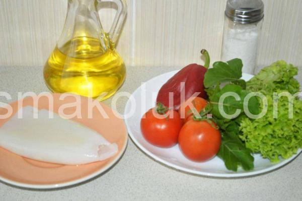 1_салат з кальмарами, помідорами та руколою